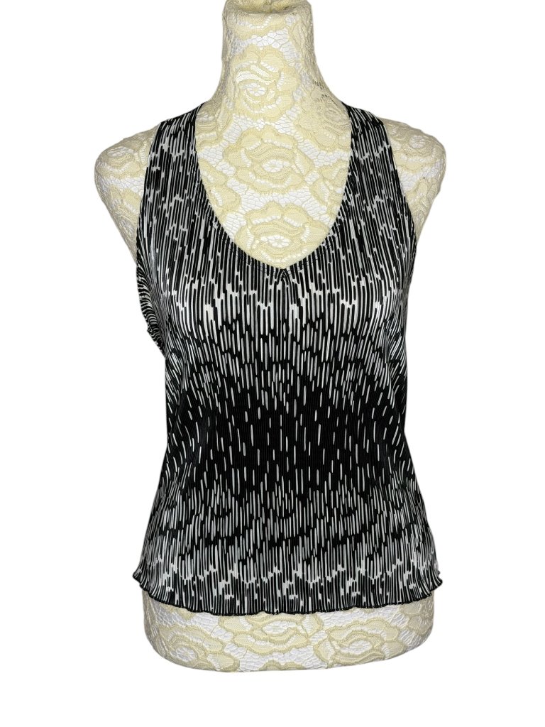 Evolution Not Revolution Halter Top Blouse Shirt Pleated Stretch Black White L